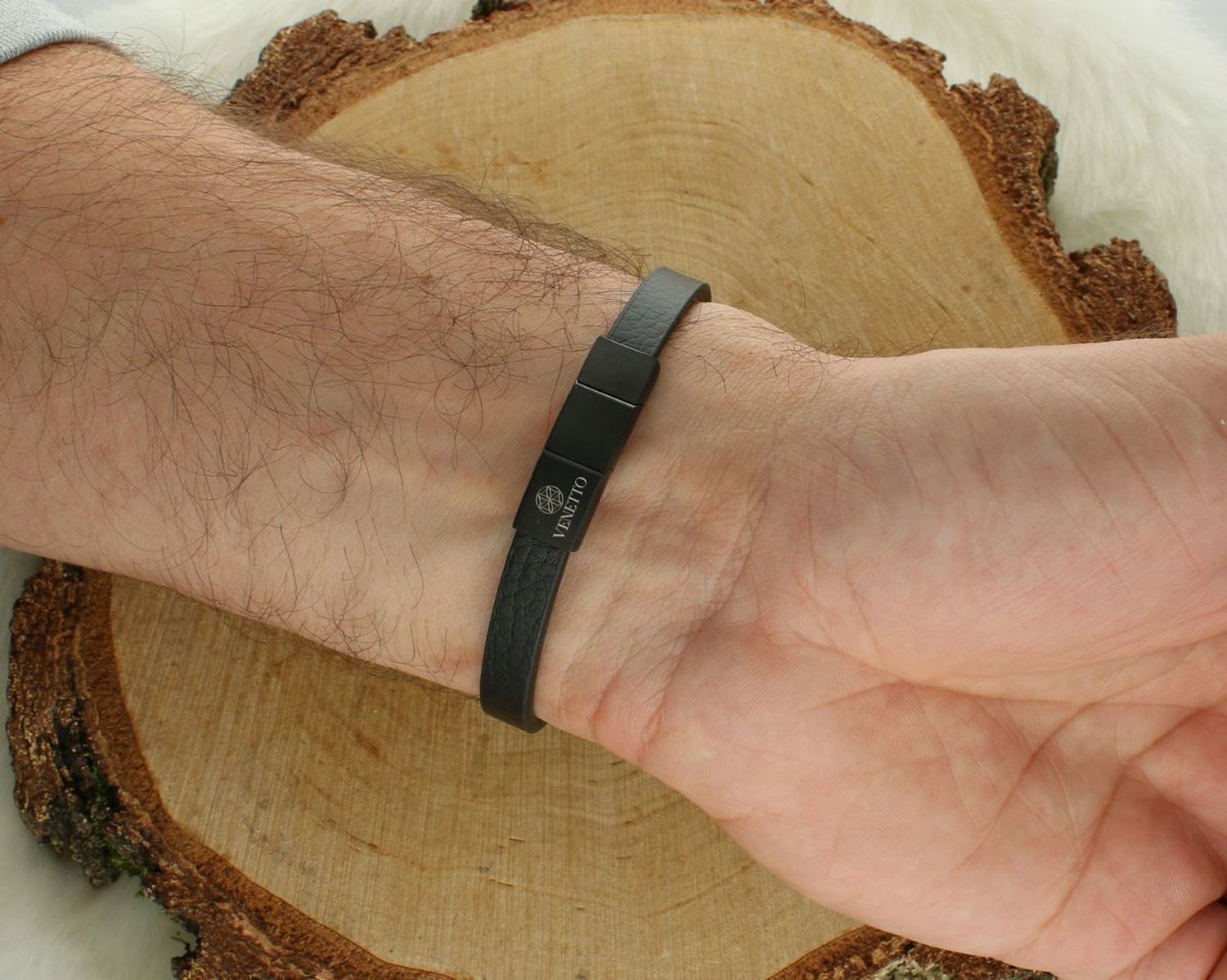 Bransoletka męska skórzana DIA-BRA-S8294254-STAL z blaszką do graweru. Długość 21–22 cm. Elegancka, trwała i personalizowana biżuteria 1.jpg