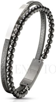 Bransoletka męska skórzana z onyksami i stalową blaszką do graweru DIA-BRA-S8304254-STAL. Długość 20,5–21,5 cm.1.jpg
