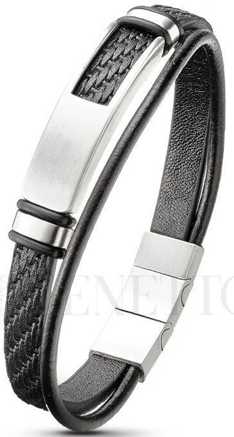 Bransoletka męska skórzana z dwoma rzemykami i stalowym elementem DIA-BRA-S8904254-STAL. Długość 21–22 cm. Stylowy dodatek na każdą 1.jpg