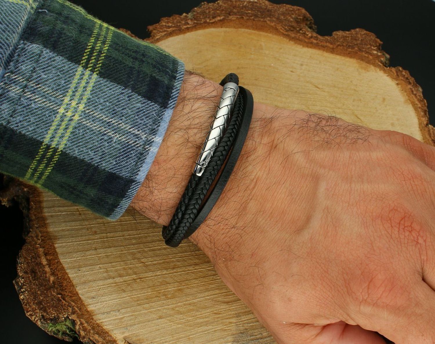 Bransoletka męska skórzana z ozdobą stalową DIA-BRA-S8964658-STAL  Styl i prostota bra.jpg