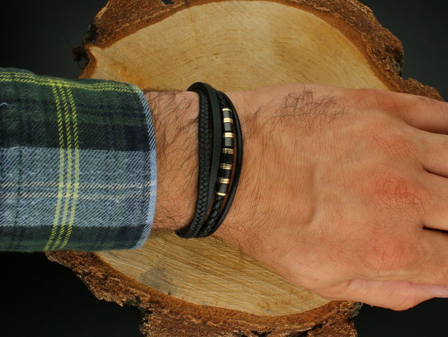 Bransoletka męska skórzana z elementem stalowym DIA-BRA-S9004859-STAL  Minimalizm i styl bra.jpg