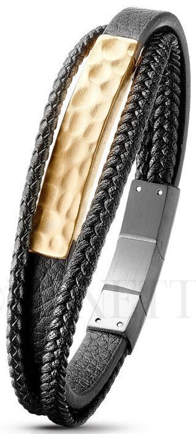 Bransoletka męska skórzana DIA-BRA-S9014968-STAL z pozłacaną, zdobioną blaszką. Długość 19,5–20,5 cm.1.jpg