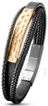 Bransoletka męska skórzana DIA-BRA-S9014968-STAL z pozłacaną, zdobioną blaszką. Długość 19,5–20,5 cm.1.jpg