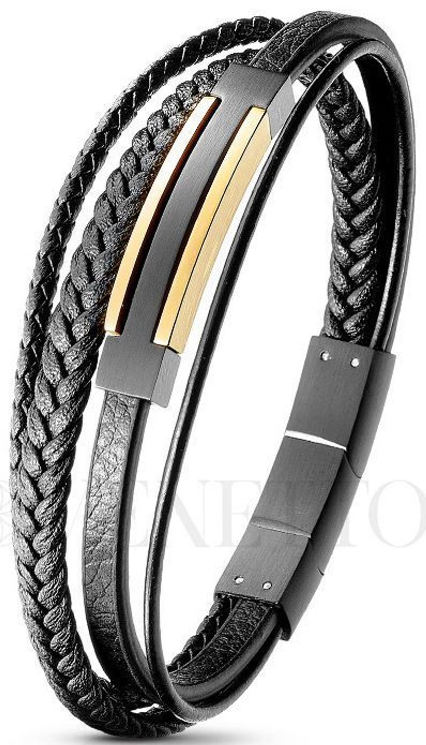 Bransoletka męska DIA-BRA-S9034859-STAL – cztery rzemyki i stalowa blaszka, długość 20,5–21,5 cm. Stylowy, trwały dodatek ze stali szlachetnej dla nowoczesnego mężczyzny.1.jpg