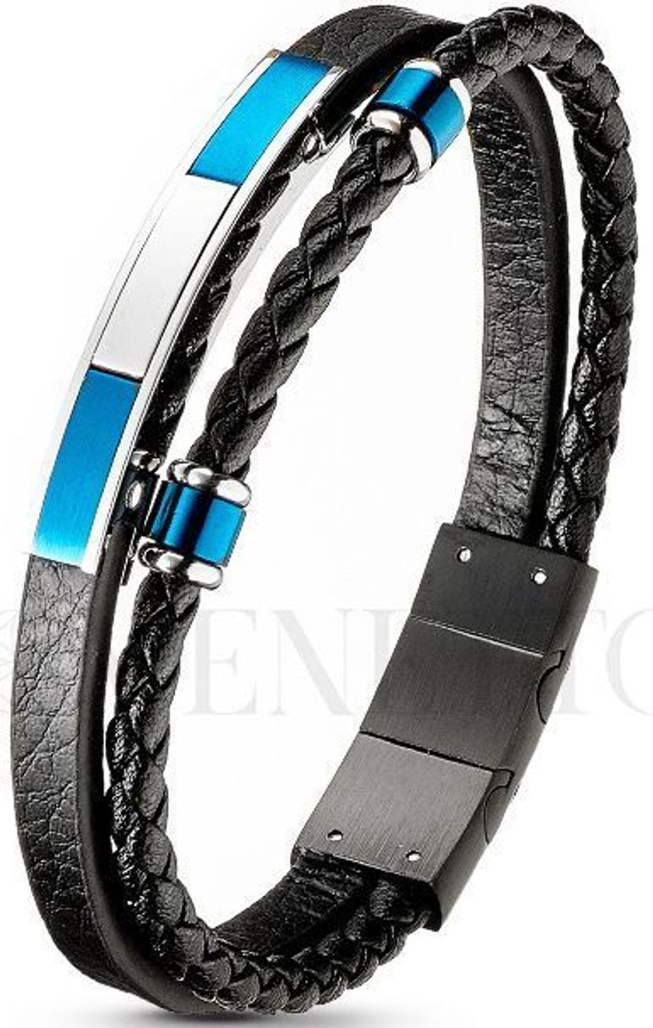 Bransoletka męska DIA-BRA-S9054869-STAL – dwa rzemyki i stalowe elementy ozdobne. Długość 19–20 cm. Nowoczesna biżuteria męska ze stali szlachetnej.1.jpg