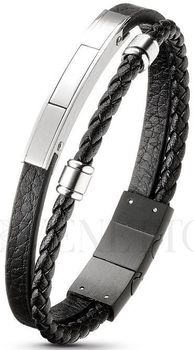 Bransoletka męska DIA-BRA-S9074658-STAL – dwa rzemyki i stalowe elementy ozdobne. Długość 19–20 cm. Stylowa biżuteria męska ze stali szlachetnej.1.jpg