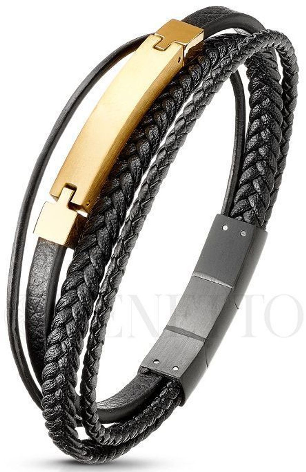 Męska bransoletka stalowa DIA-BRA-S9104859-STAL z pozłacaną blaszką do graweru. Długość 20–21 cm. Elegancki prezent 1.jpg