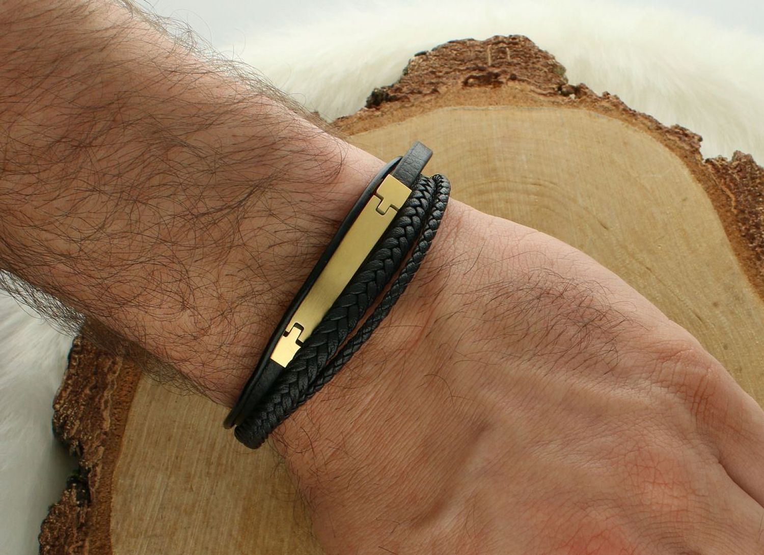 Męska bransoletka stalowa DIA-BRA-S9104859-STAL z pozłacaną blaszką do graweru. Długość 20–21 cm. Elegancki prezent 1.jpg