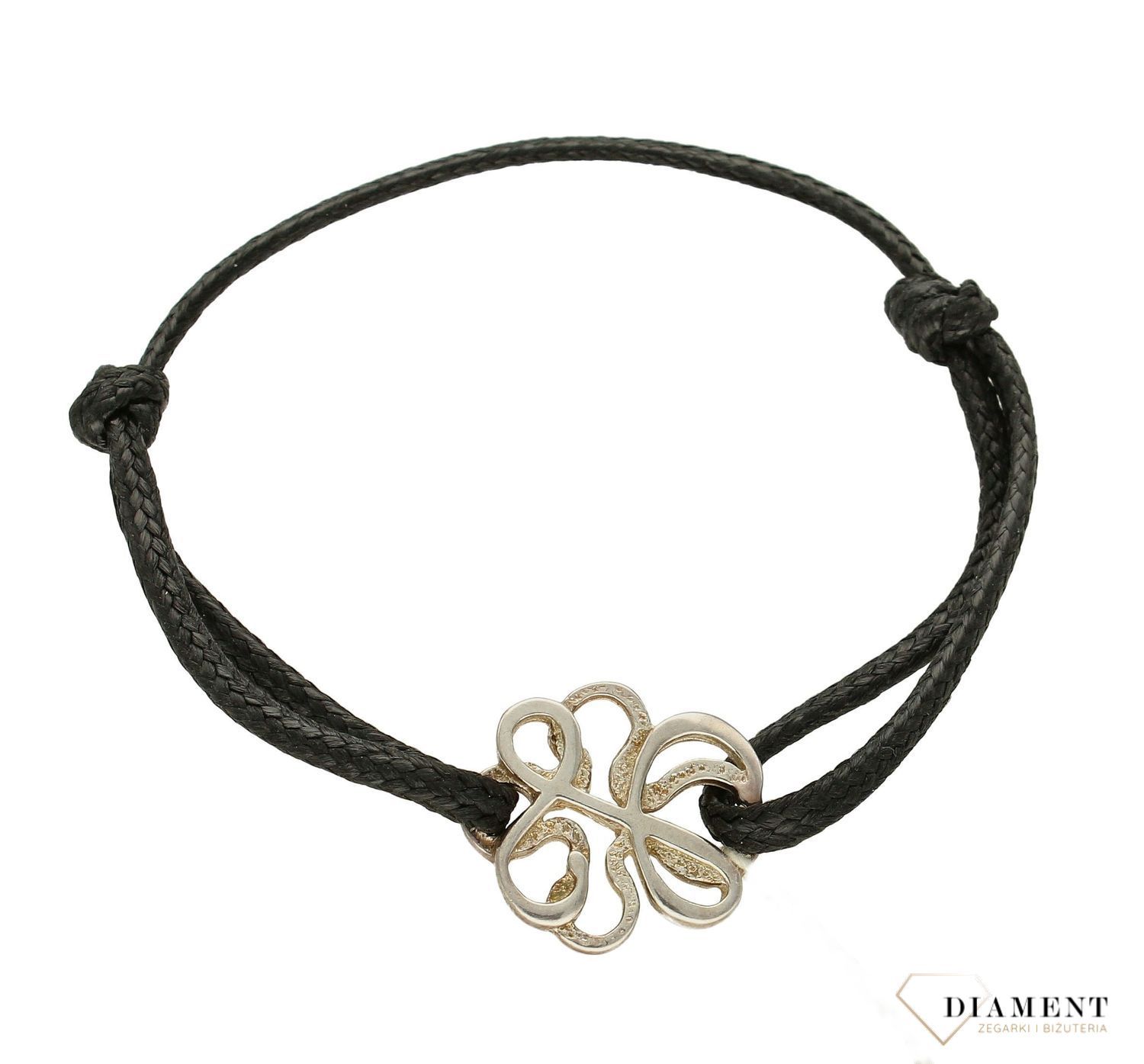 Bransoletka na sznureczku srebrna Znak szczęścia DIA-BRA-SZCZESCIE-925. Bransoletka na czarnym sznurku. Pomysł na prezent. srebrna biżuteria.jpg