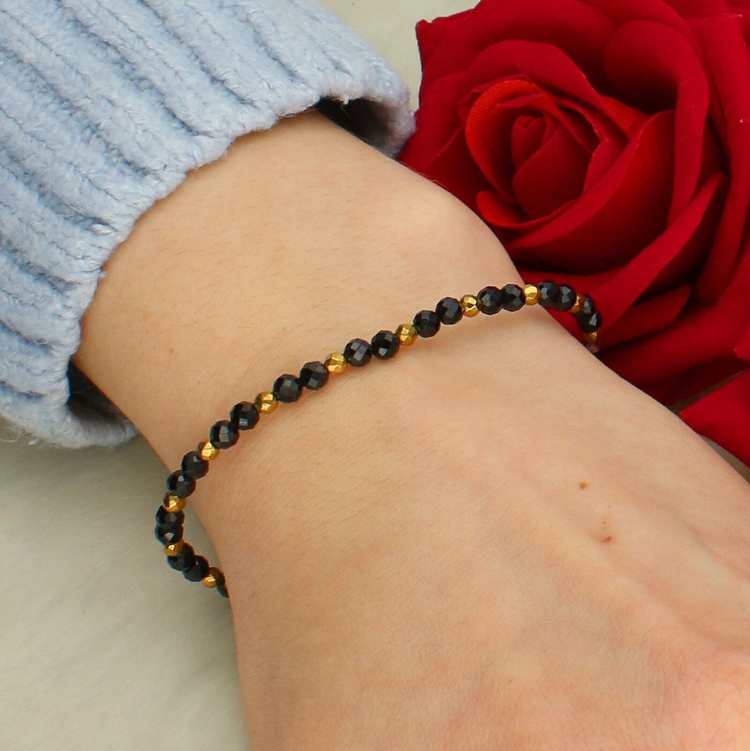 Bransoletka z turmalinem i hematytem – naturalne kamienie, elastyczna 18 cm KAMIENIE.jpg