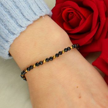 Bransoletka z turmalinem i hematytem – naturalne kamienie, elastyczna 18 cm.jpg