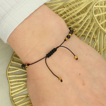 Bransoletka damska z turmalinem i hematytem – złote akcenty, regulowana tył.jpg