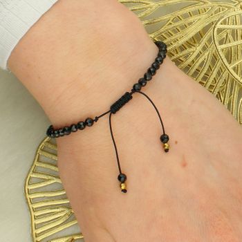 Bransoletka damska z turmalinem i hematytem – regulowana, czarny sznurek tył.jpg