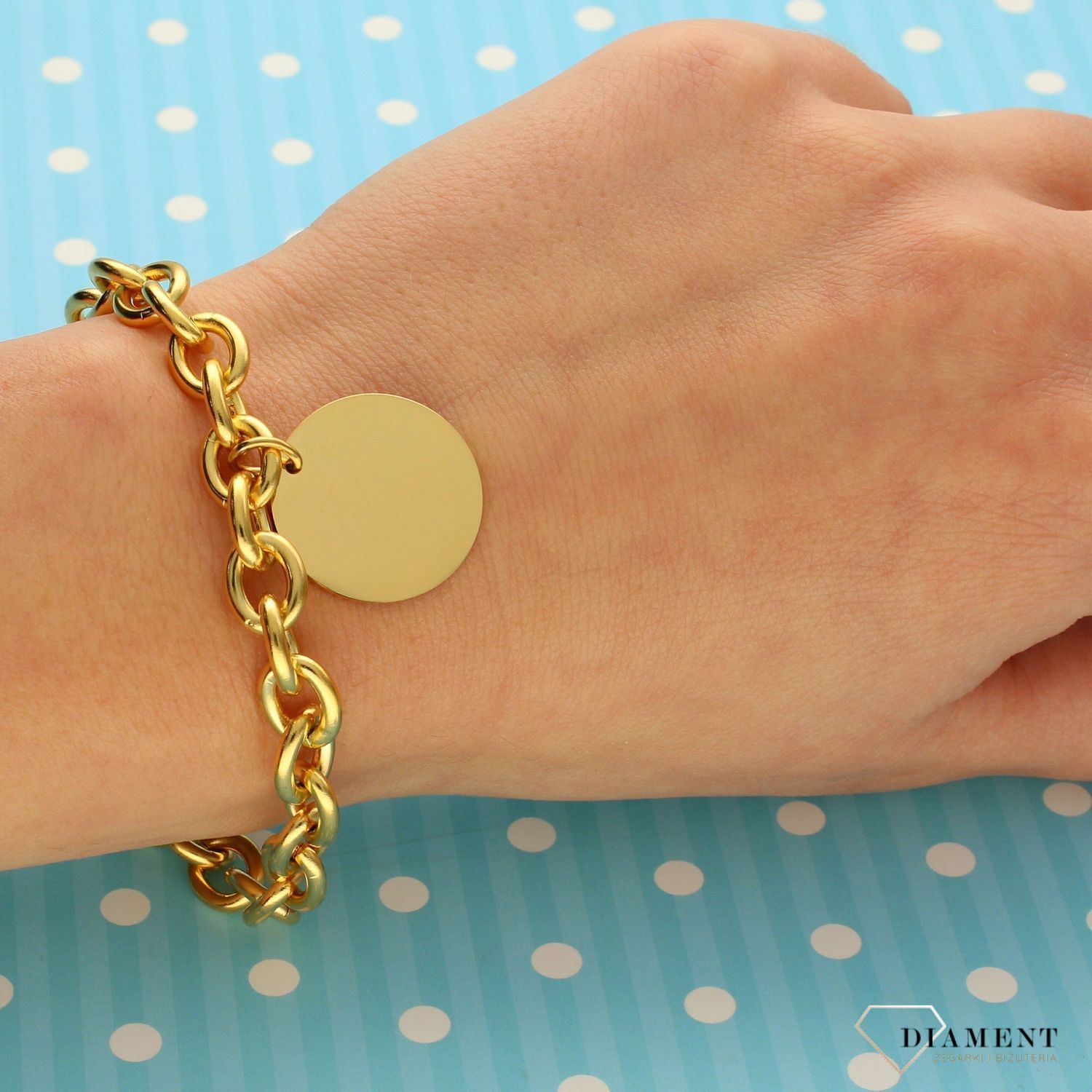 Stalowa pozłacana bransoletka okrągła blaszka DIA-BRA-WB1792336-STAL. Stalowe Bransoletki Damskie w Sklepie z Biżuterią zegarki-diament.pl to idealny pomysł na prezent dla każdej kobiety..jpg