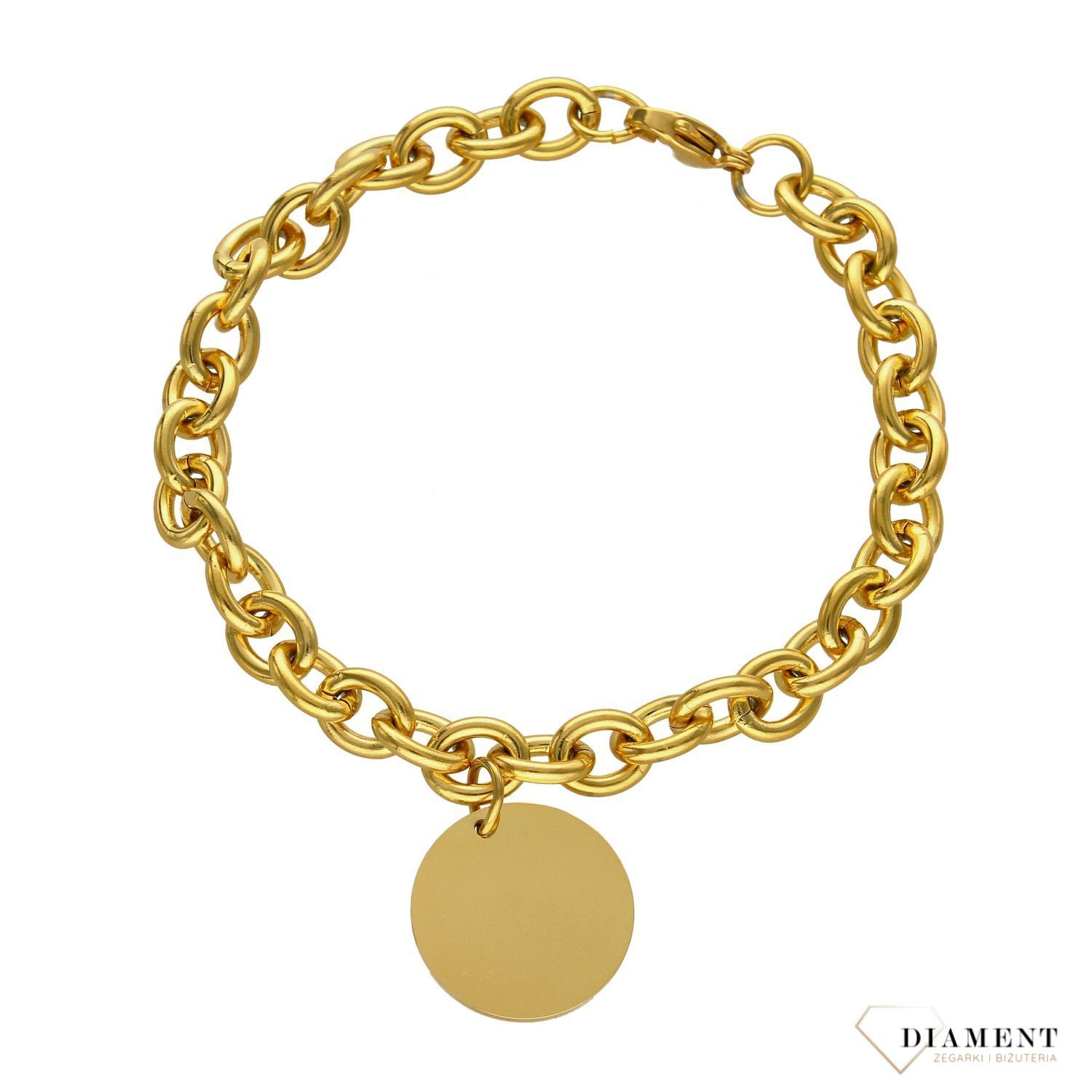 Stalowa pozłacana bransoletka okrągła blaszka DIA-BRA-WB1792336-STAL. Stalowe Bransoletki Damskie w Sklepie z Biżuterią zegarki-diament.pl to idealny pomysł na prezent dla każdej kobiety..jpg