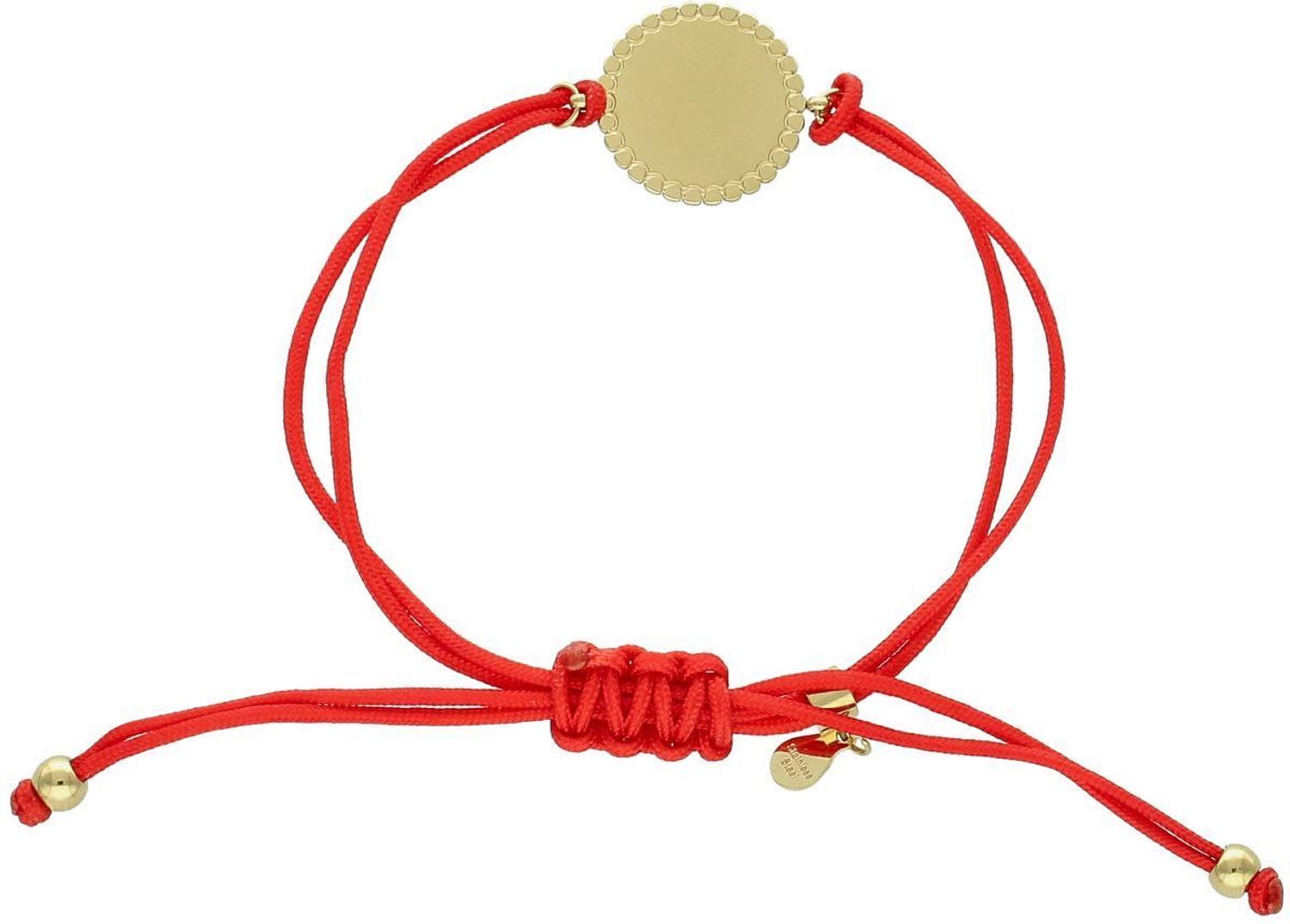 Bransoletka damska na czerwonym sznureczku z blaszką do grawerowania – stalowa, regulowana stal.jpg