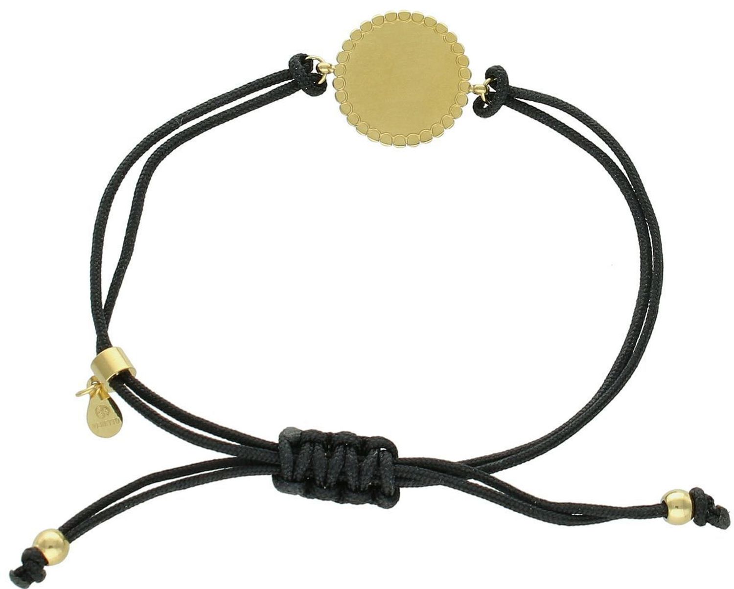 Bransoletka damska na czarnym sznureczku z blaszką do grawerowania – stalowa, regulowana stal..jpg