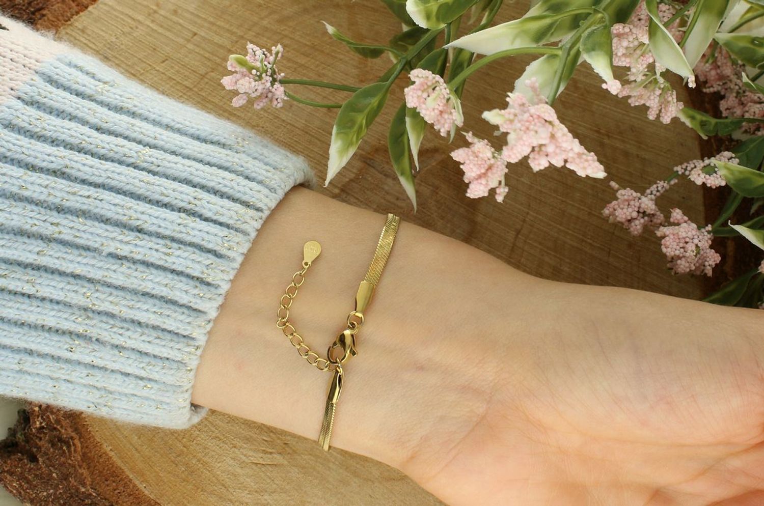 Bransoletka damska stalowa pozłacana taśma – długość 17+2 cm taśma.jpg