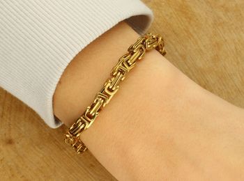 Bransoletka stalowa pokryta złotem splot królewski 5mm 19cm.jpg