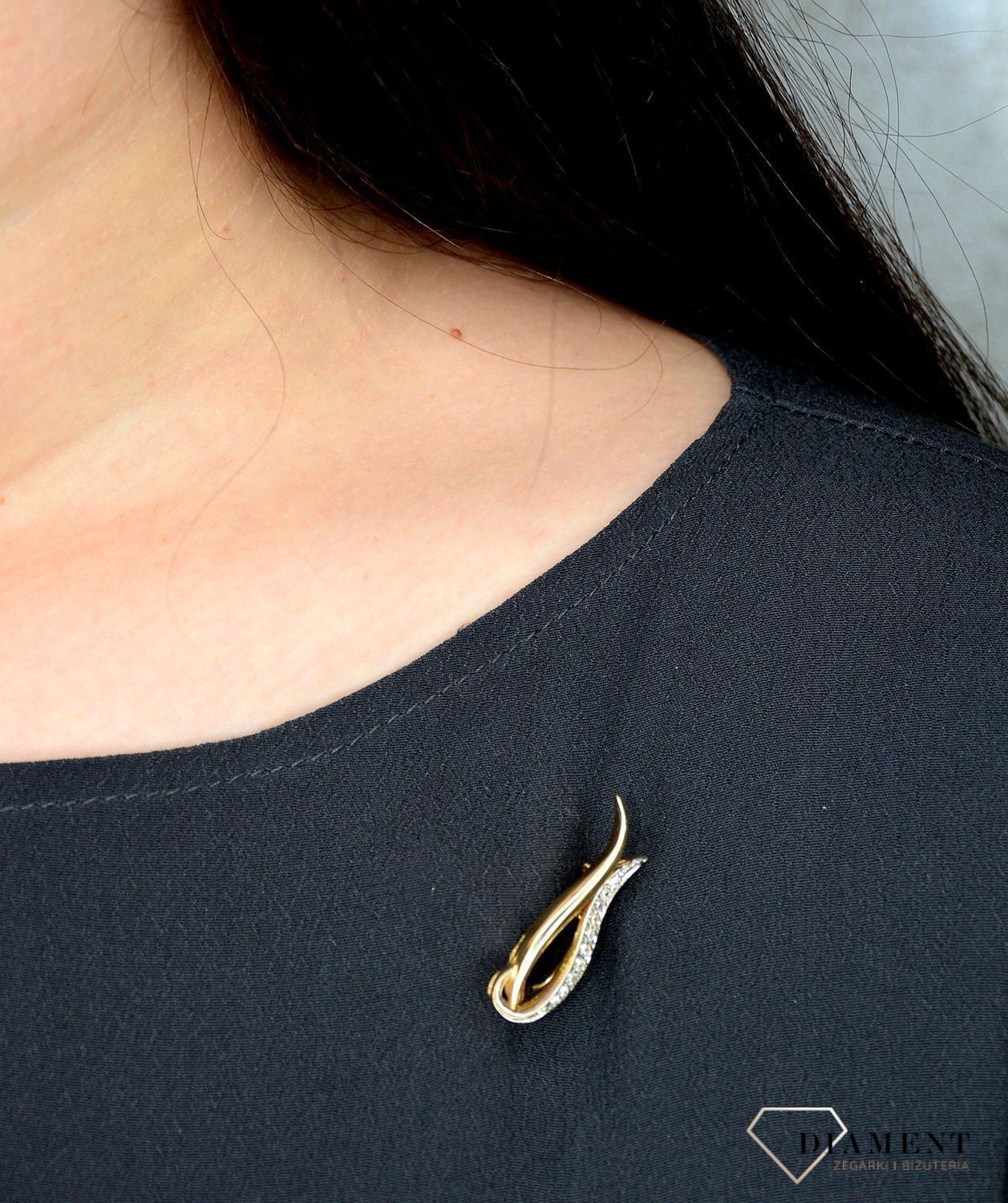Złota broszka 585 fale z cyrkoniami DIA-BRO-0981-585.jpg