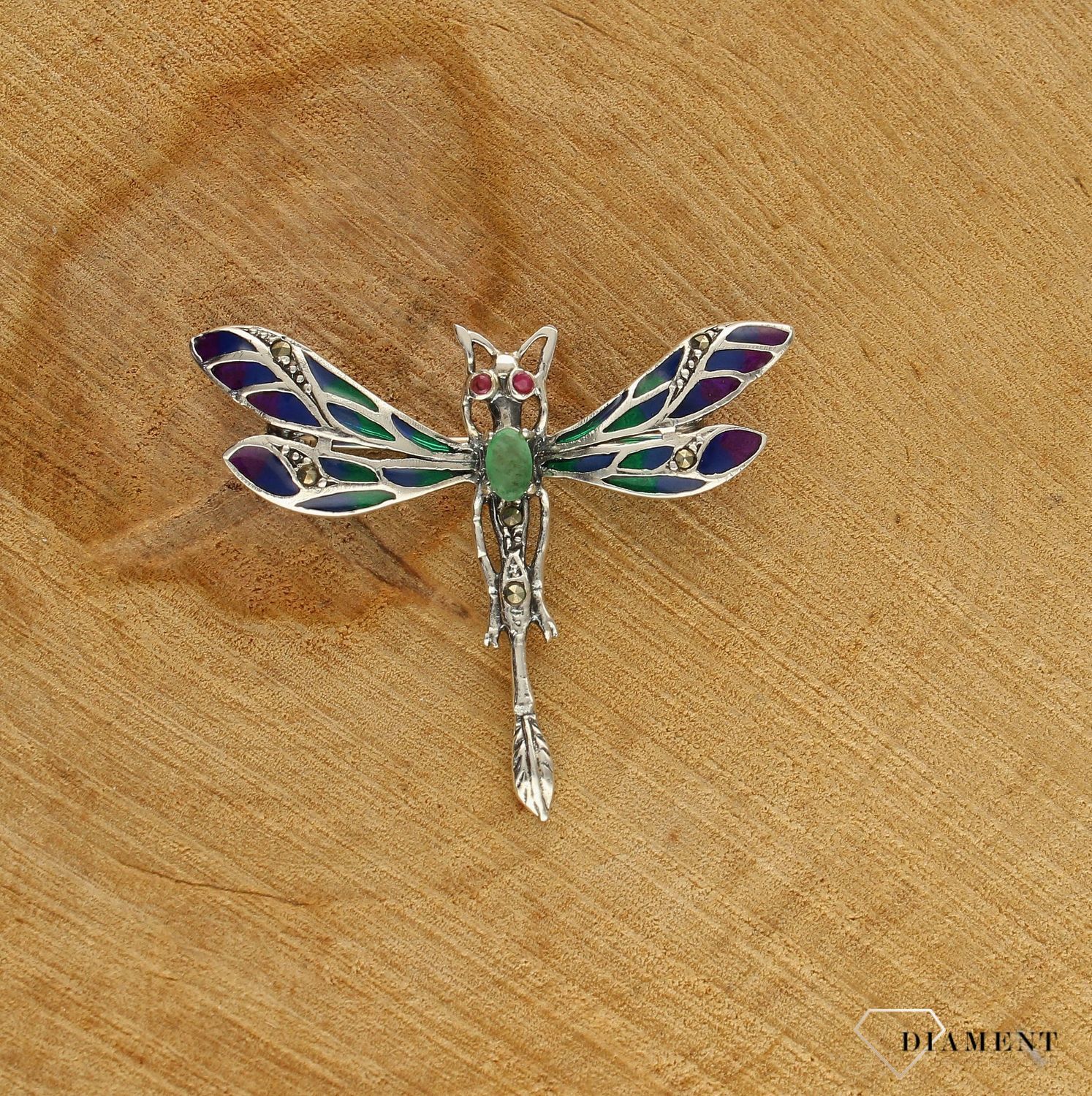 Srebrna broszka damska ważka z kamieniem i emalią w niebiesko-zielonym odcieniu DIA-BRO-10167-925. Srebrna broszka damska. Srebrna broszka idealna na prezent dla kobiety. Srebrna broszka w kształcie ważki. Srebrna broszka z  (3).jpg