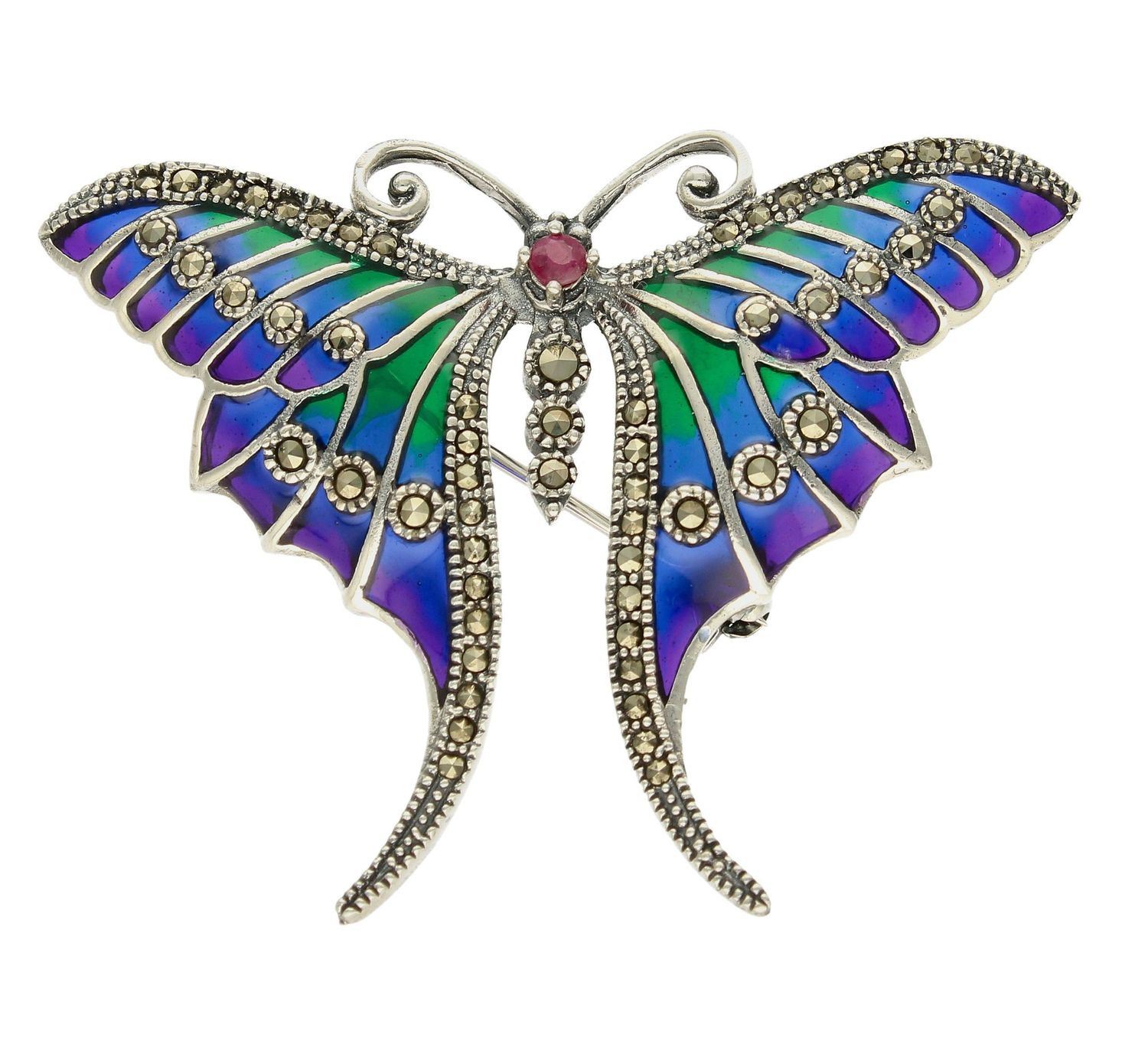 Srebrna broszka zawieszka 2w1 motyl z markazytami DIA-BRO-10186-925. Srebrna broszka. Srebrna zawieszka damska. Broszka i zawieszka idealna na prezent dla kobiety. Srebrna zawieszka z markazytami (3).jpg