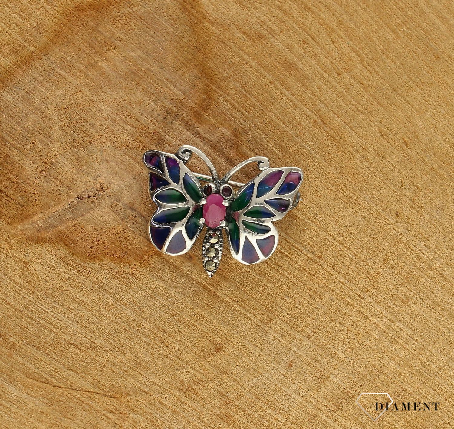 Srebrna broszka damska motyl z kamieniem naturalnym i emalią w niebiesko-zielonym odcieniu DIA-BRO-10190-925. Srebrna broszka damska. Srebrna broszka idealna na prezent dla kobiety. Srebrna broszka w kształcie motyla. Srebrn (3).jpg