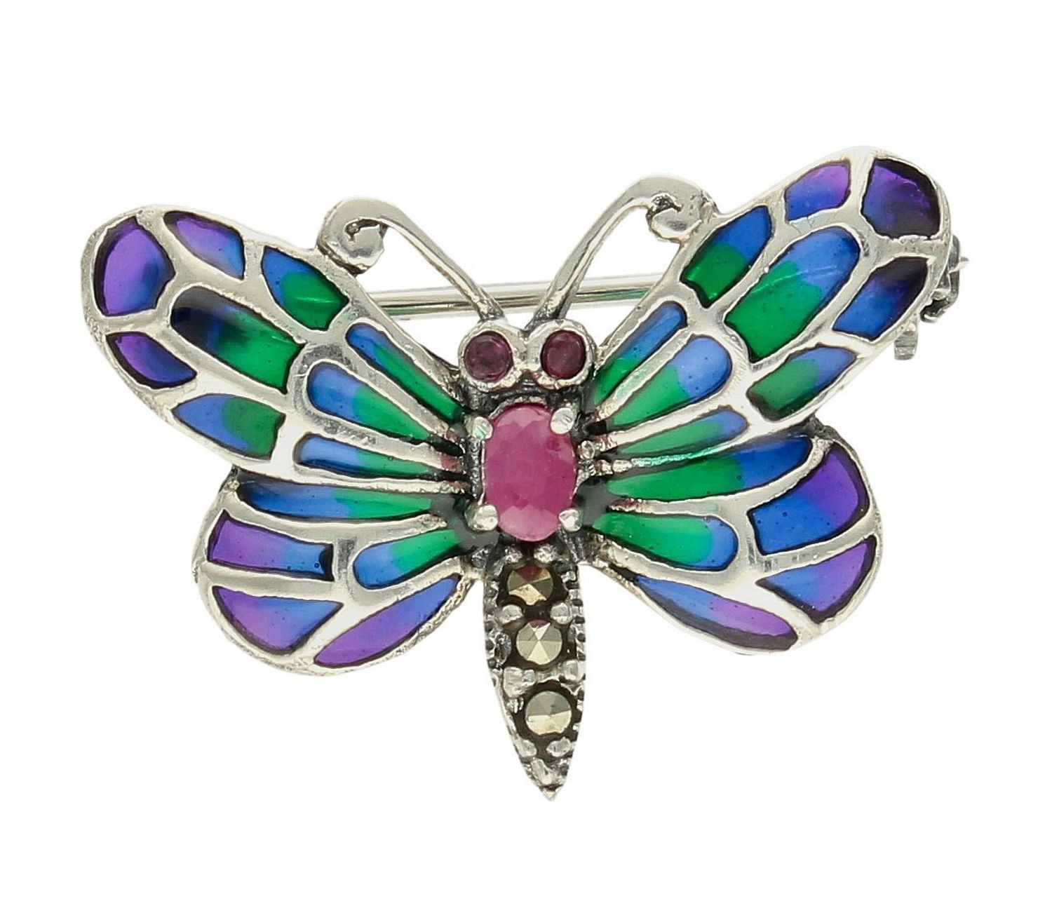 Srebrna broszka damska motyl z kamieniem naturalnym i emalią w niebiesko-zielonym odcieniu DIA-BRO-10191-925. Srebrna broszka damska. Srebrna broszka idealna na prezent dla kobiety. Srebrna broszka w kształcie motyla. Srebrna  (1).jpg