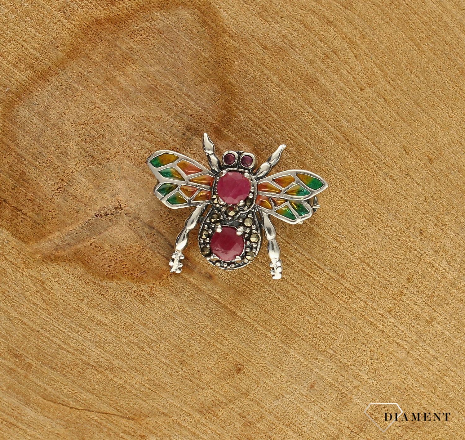Srebrna broszka damska mucha z kamieniem i emalią w żółto-zielonym odcieniu DIA-BRO-10192-925. Srebrna broszka damska. Srebrna broszka idealna na prezent dla kobiety. Srebrna broszka w kształcie muchy. Srebrna broszka z kami (3).jpg