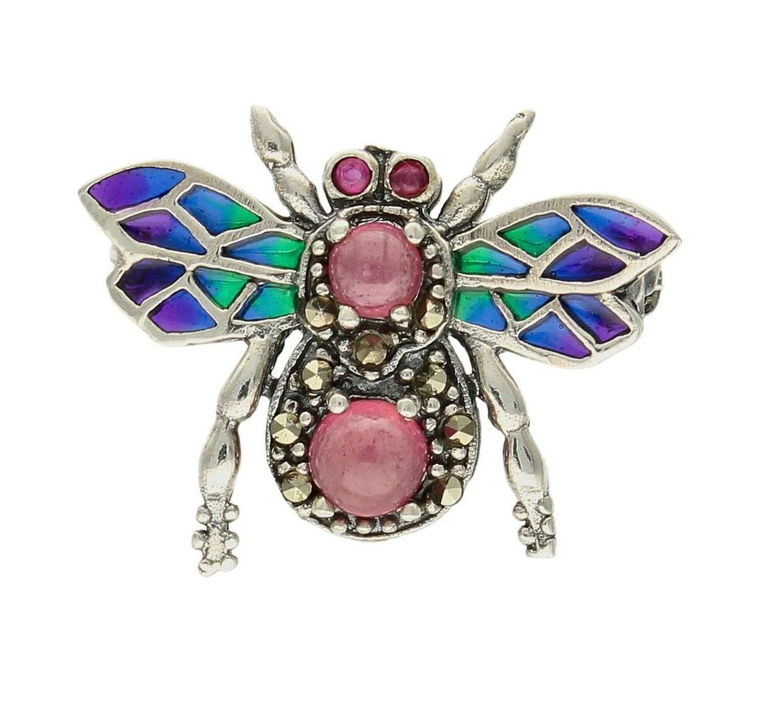 Srebrna broszka damska mucha z czerwonym kamieniem i emalią w niebiesko-zielonym odcieniu DIA-BRO-10193-925. Srebrna broszka damska. Srebrna broszka idealna na prezent dla kobiety. Srebrna broszka w kształcie muchy. Srebrna br (1).jpg