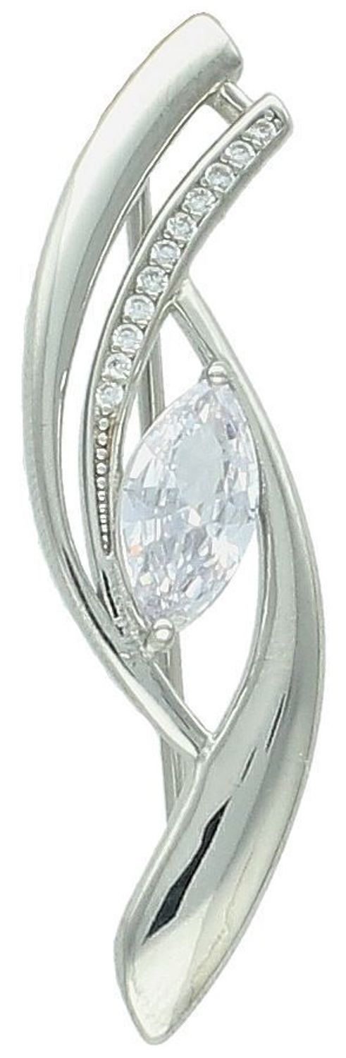 Broszka srebrna cyrkonia pr 925, DIA-BRO-12331-925 Srebrna broszka klasyczna o podłużnym kształcie z cyrkoniami. Jest to świetny dodatek, który urozmaici kobiece stylizacje. 1.jpg