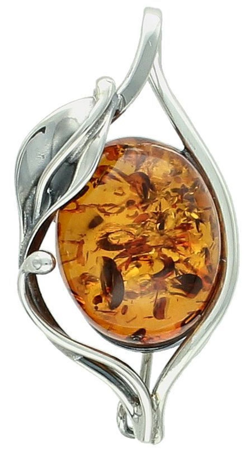 Broszka srebrna z bursztynem brązowym pr 925, DIA-BRO-12780-925 Srebrna broszka o podłużnym kształcie z owalnym bursztynem. Srebro jest kruszcem1.jpg