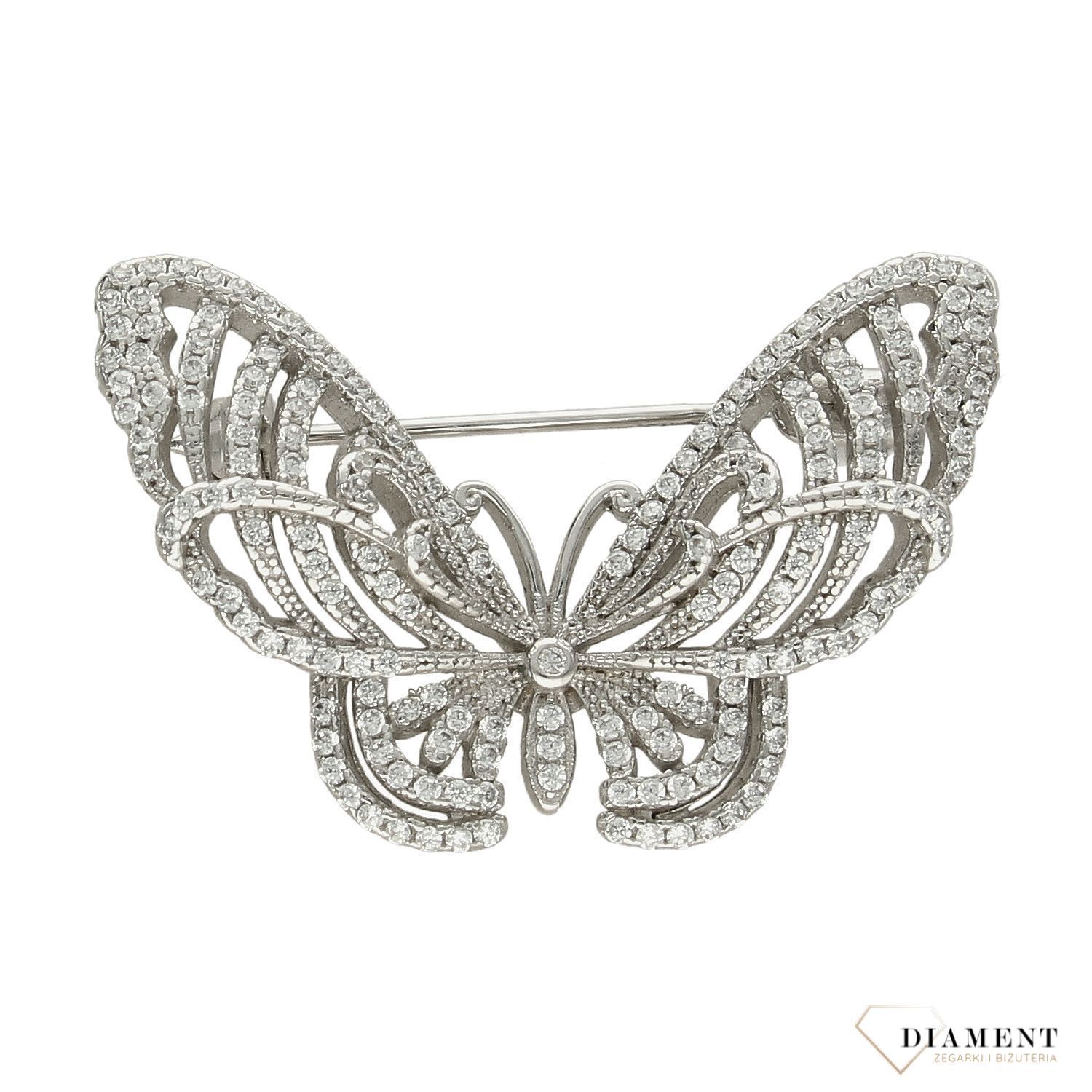 Srebrna broszka motyl z cyrkoniami DIA-BRO-2913-925.jpg