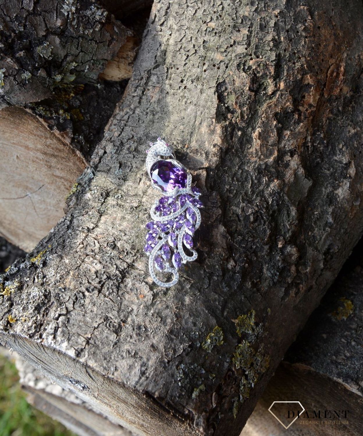 Srebrna broszka paw fioletowe i białe cyrkonie DIA-BRO-2916-925.jpg