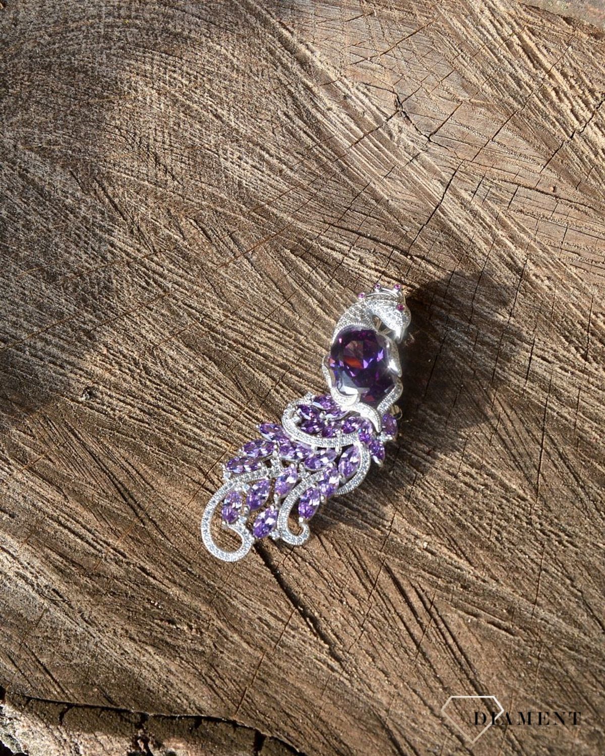 Srebrna broszka paw fioletowe i białe cyrkonie DIA-BRO-2916-925.jpg