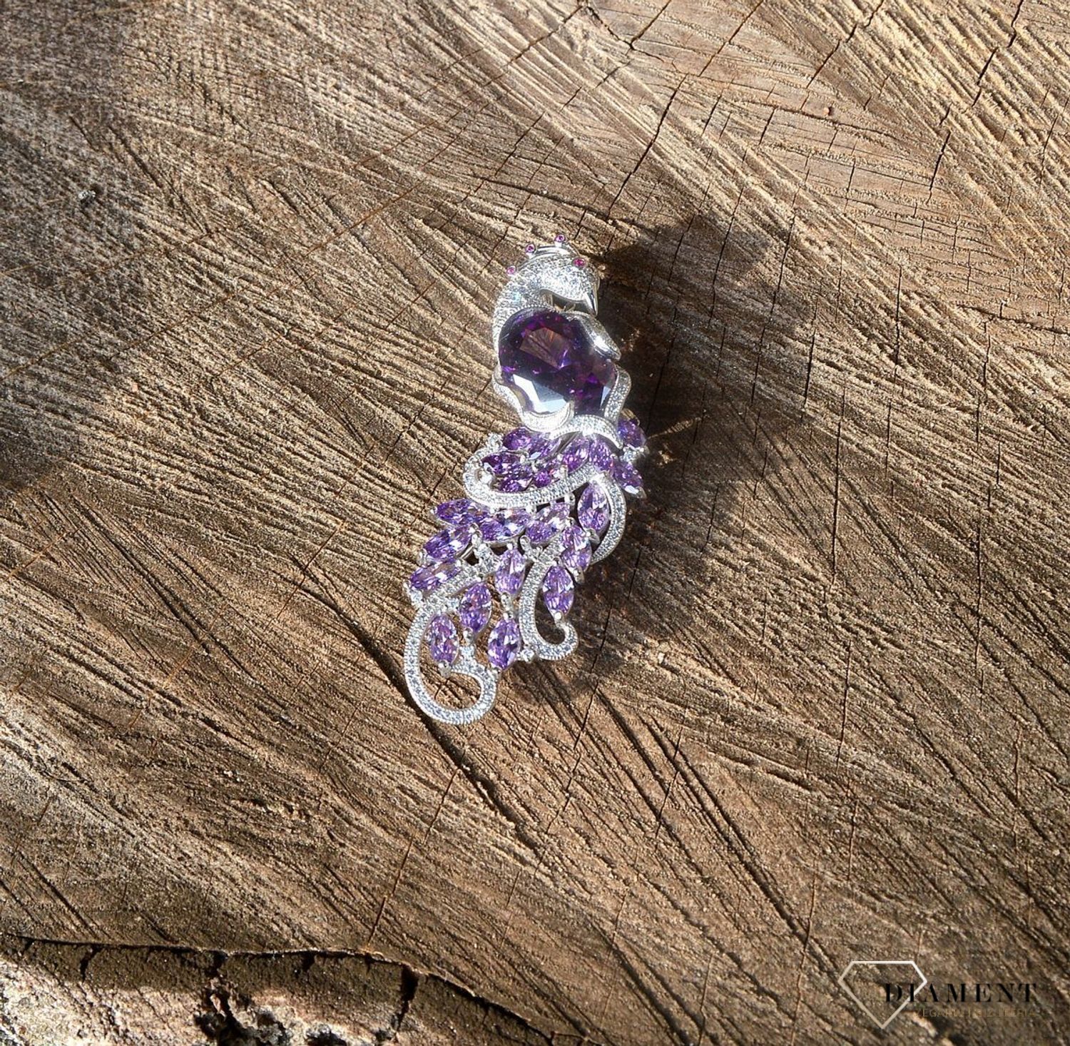 Srebrna broszka paw fioletowe i białe cyrkonie DIA-BRO-2916-925.jpg