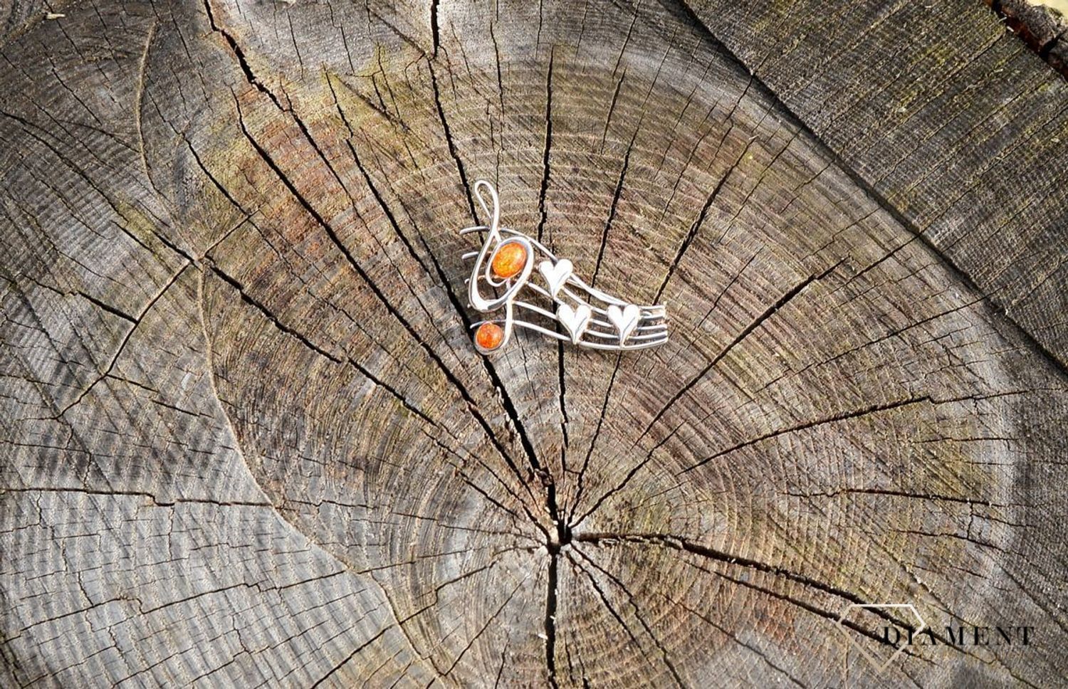 Srebrna broszka klucz wiolinowy z bursztynem DIA-BRO-2919-925.jpg