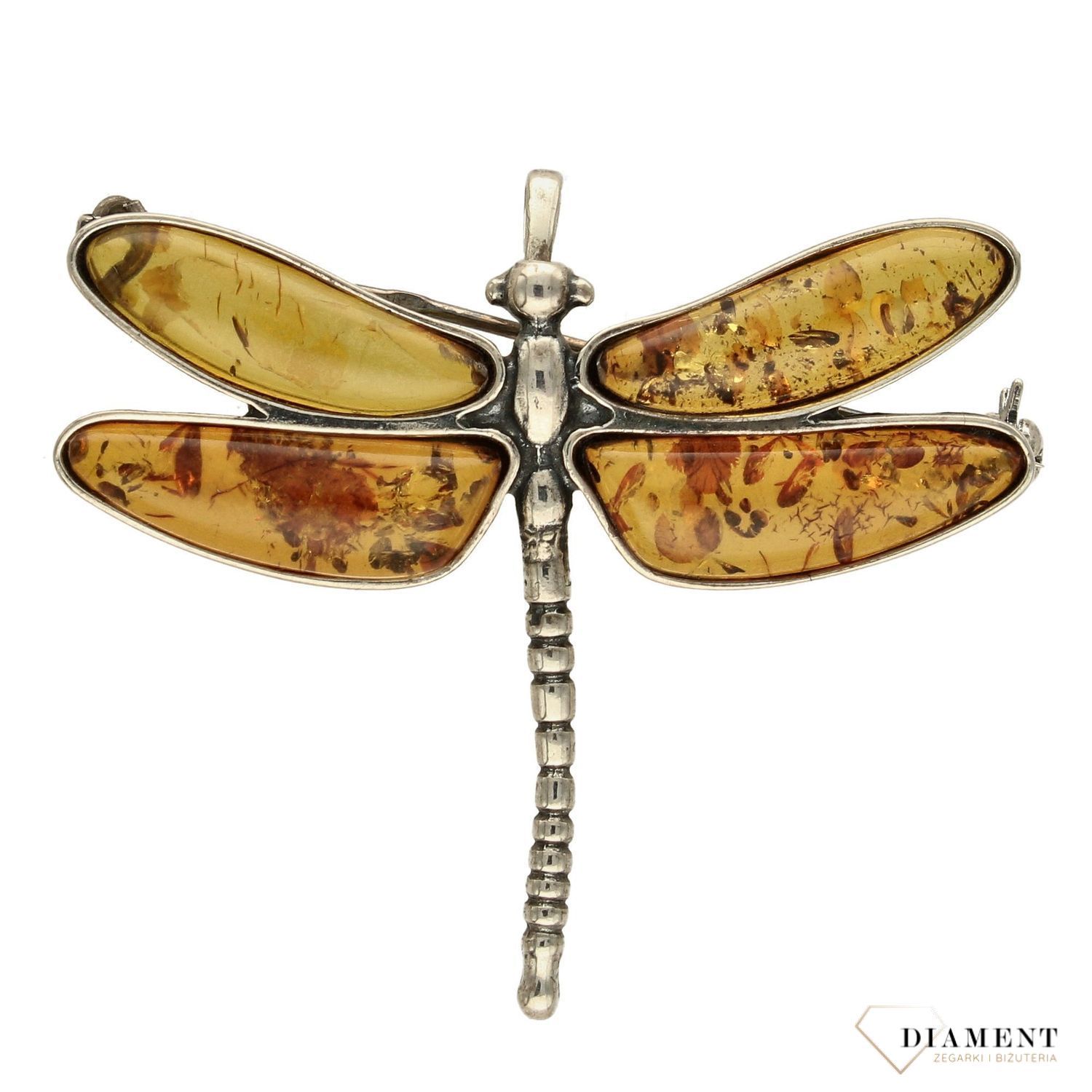 Srebrna broszka ważka z bursztynem DIA-BRO-2947-925.jpg