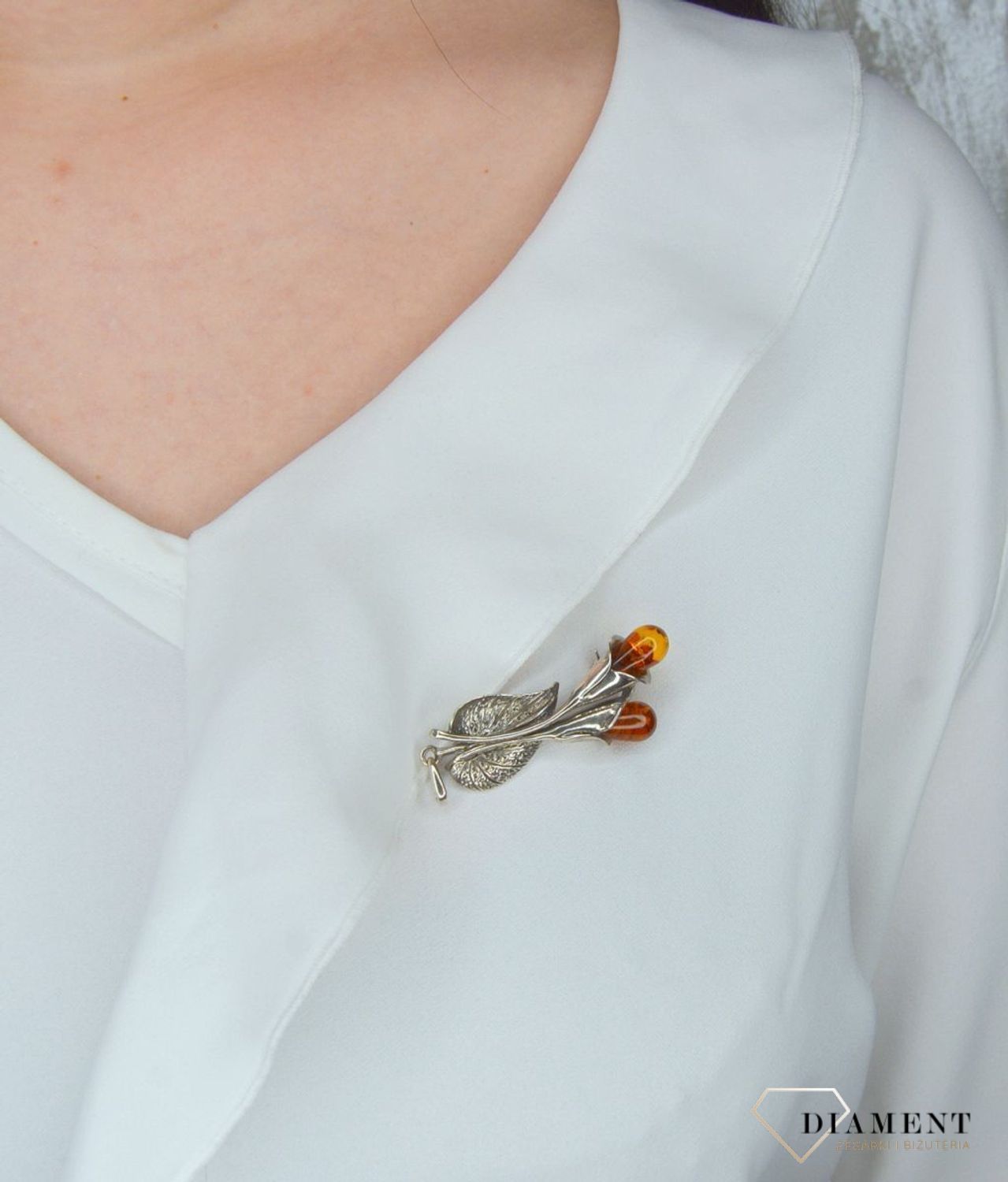 Broszka srebrna 925 bursztyn kalia DIA-BRO-2949-925.jpg
