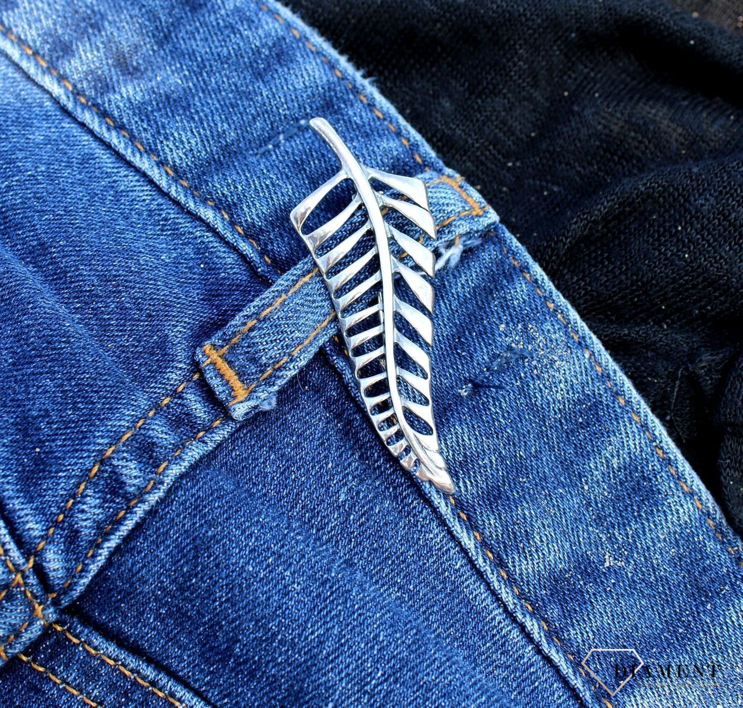 Srebrna broszka gładki liść paproci DIA-BRO-3348-925.jpg