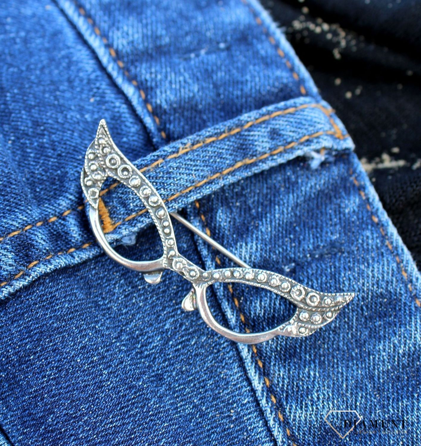 Srebrna broszka 'Okulary wróżki' ozdobione markazytami DIA-BRO-3350-925.jpg