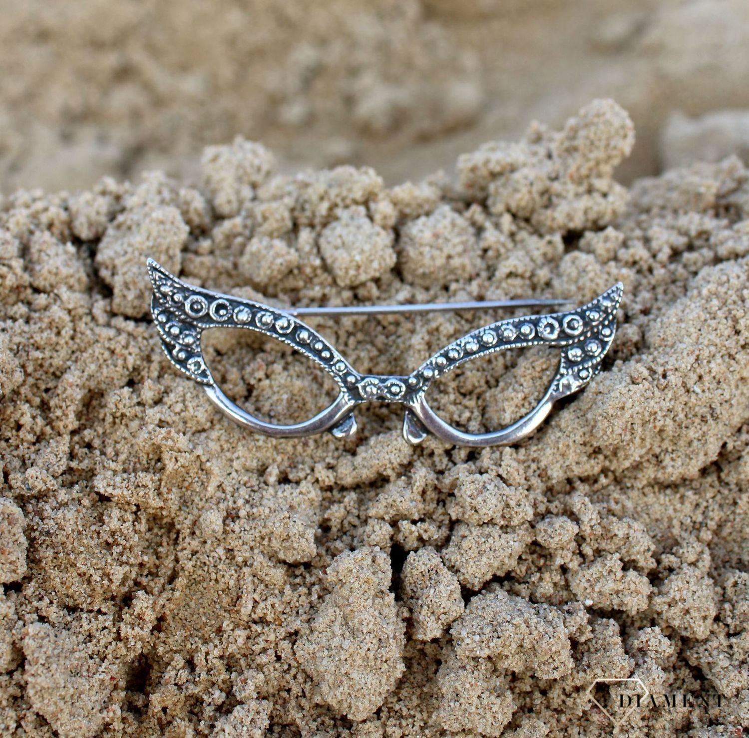 Srebrna broszka 'Okulary wróżki' ozdobione markazytami DIA-BRO-3350-925.jpg