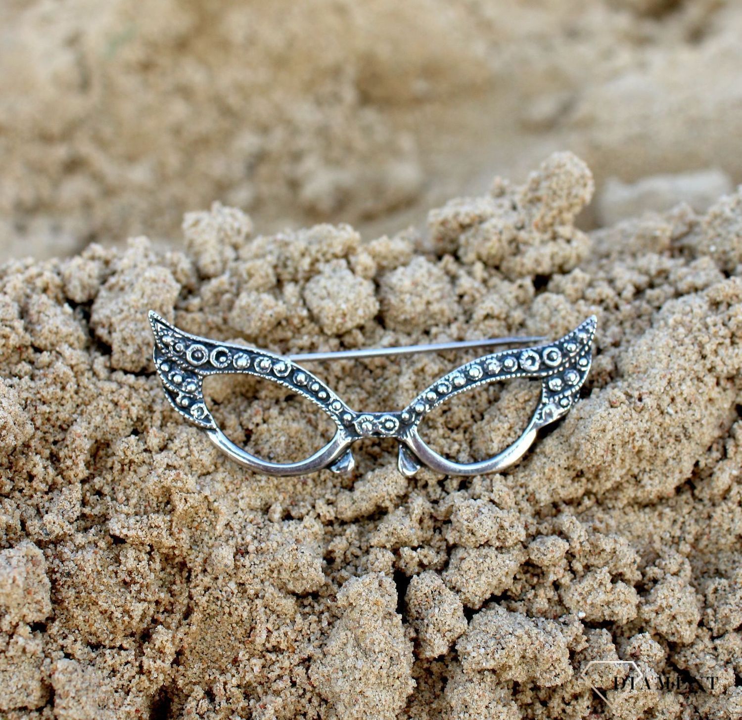 Srebrna broszka 'Okulary wróżki' ozdobione markazytami DIA-BRO-3350-925.jpg