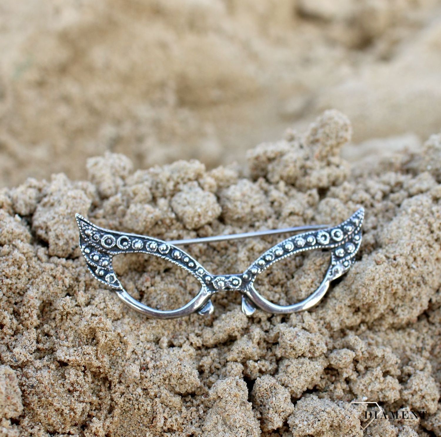 Srebrna broszka 'Okulary wróżki' ozdobione markazytami DIA-BRO-3350-925.jpg