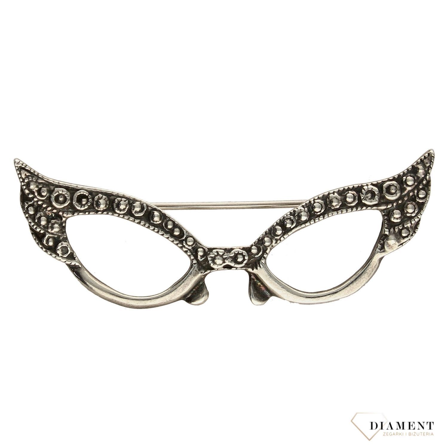Srebrna broszka 'Okulary wróżki' ozdobione markazytami DIA-BRO-3350-925.jpg