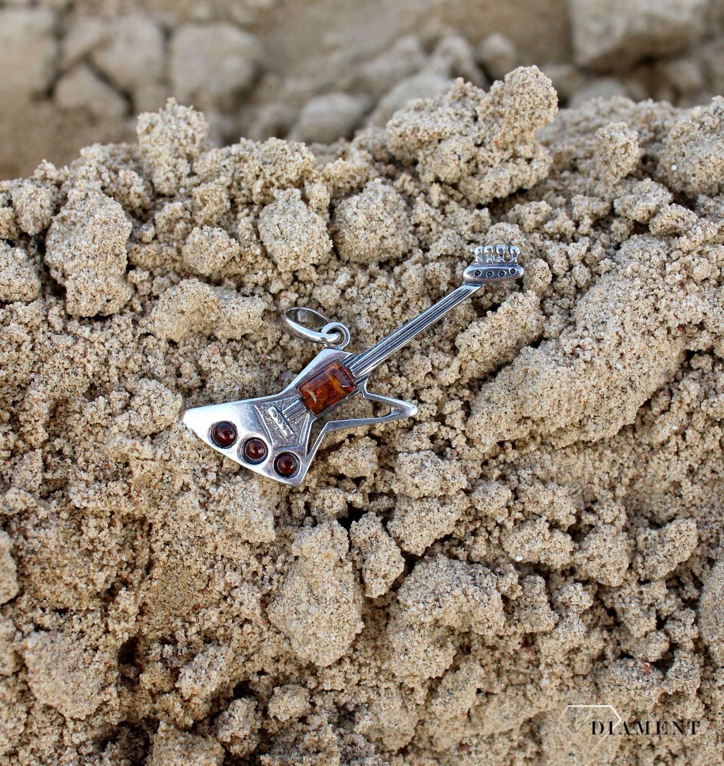 Srebrna broszka bursztyn gitara elektryczna DIA-BRO-3355-925.jpg
