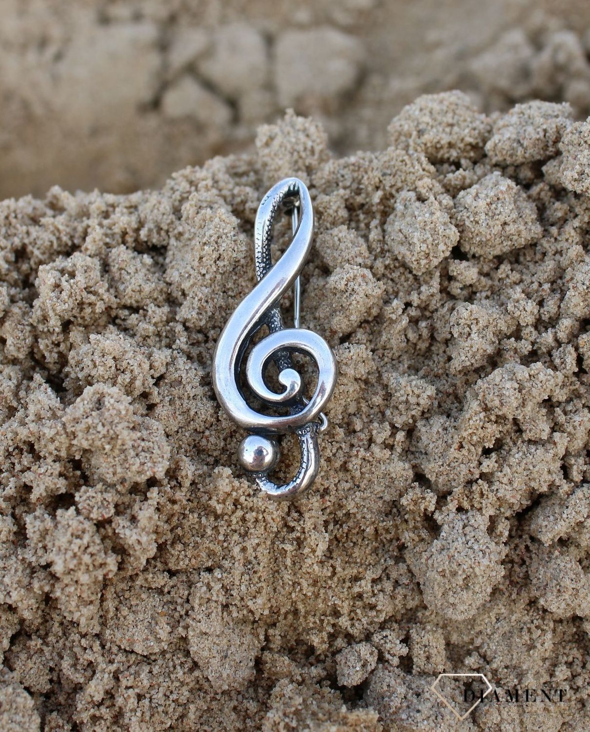 Srebrna broszka w kształcie 'Klucza wiolinowego' DIA-BRO-3362-925.jpg