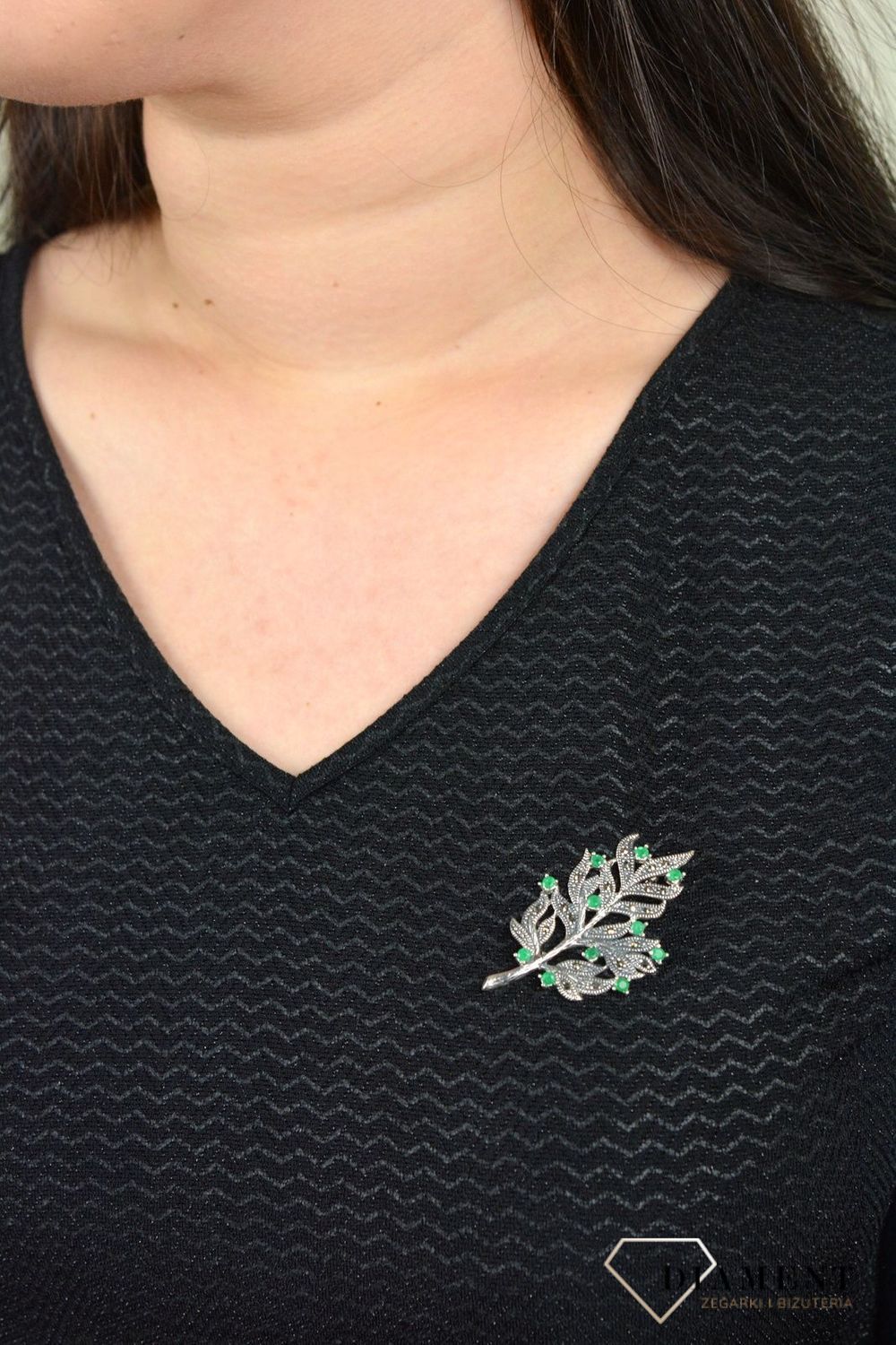 Broszka srebrna z kamieniami naturalnymi 'Jesienny Liść' DIA-BRO-3944-925.jpg