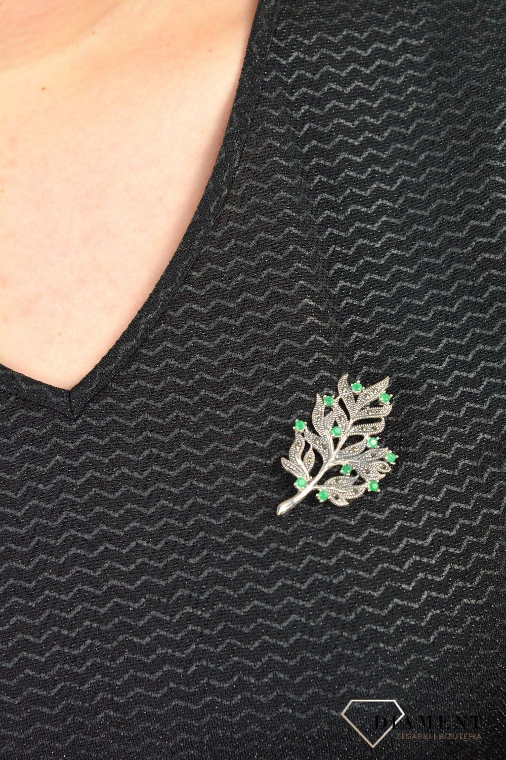 Broszka srebrna z kamieniami naturalnymi 'Jesienny Liść' DIA-BRO-3944-925.jpg