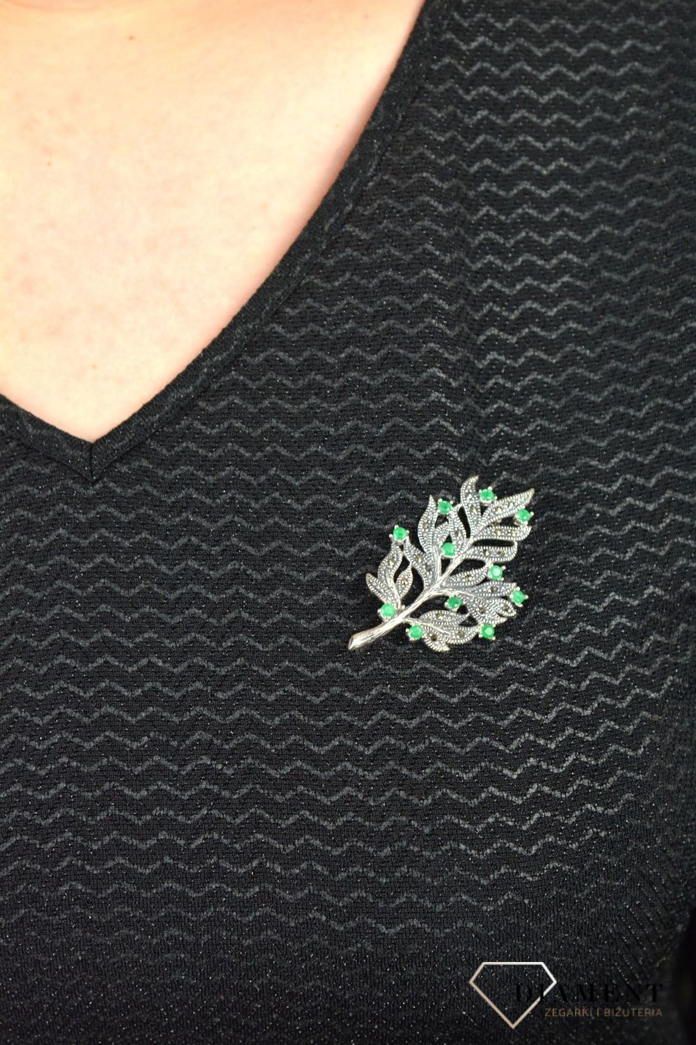 Broszka srebrna z kamieniami naturalnymi 'Jesienny Liść' DIA-BRO-3944-925.jpg